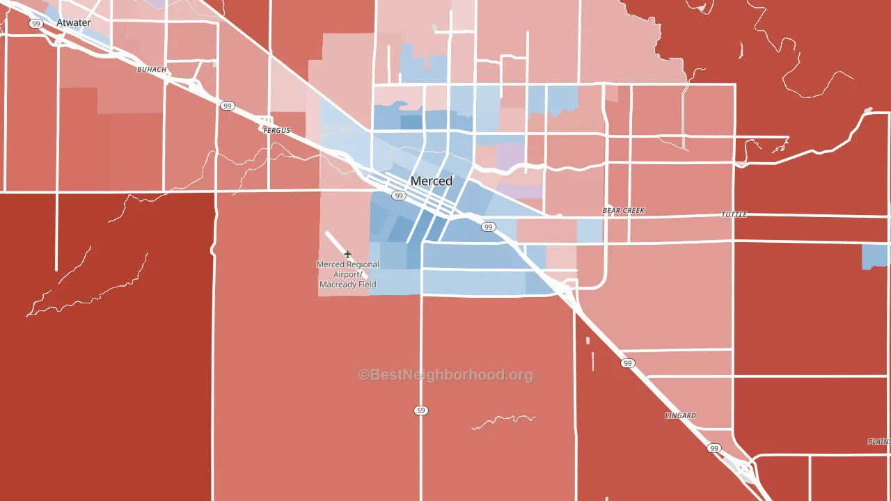 95341, CA block-group political-lean map