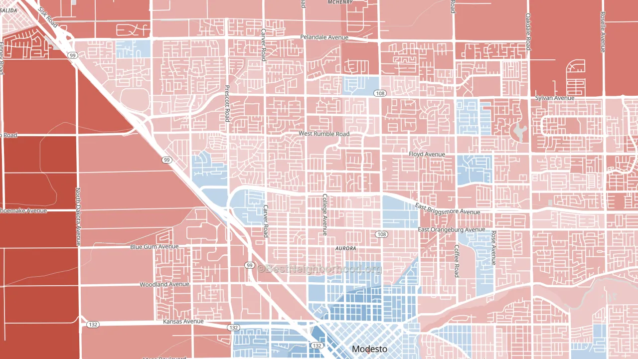 95350, CA block-group political-lean map