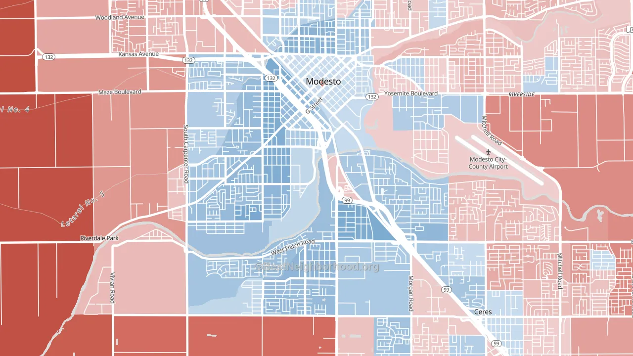 95351, CA block-group political-lean map