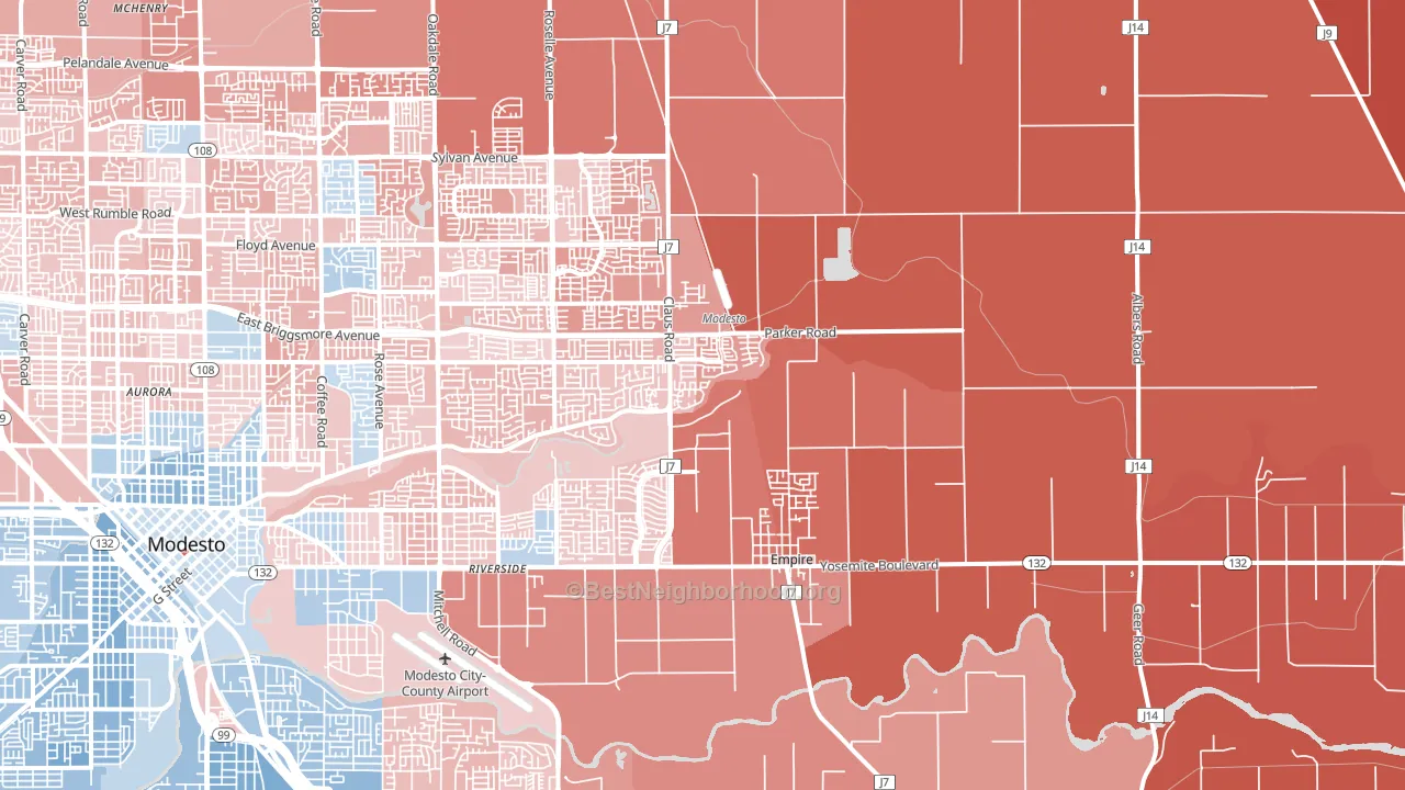 95357, CA block-group political-lean map