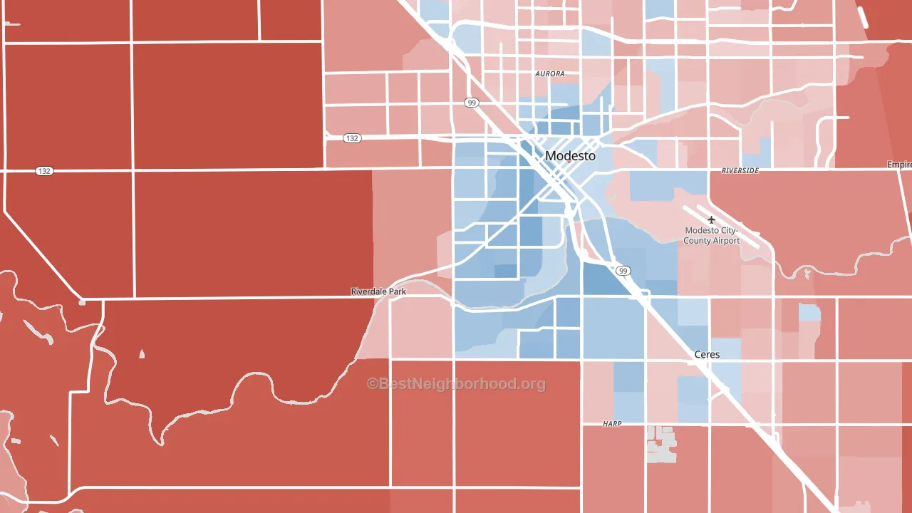 95358, CA block-group political-lean map