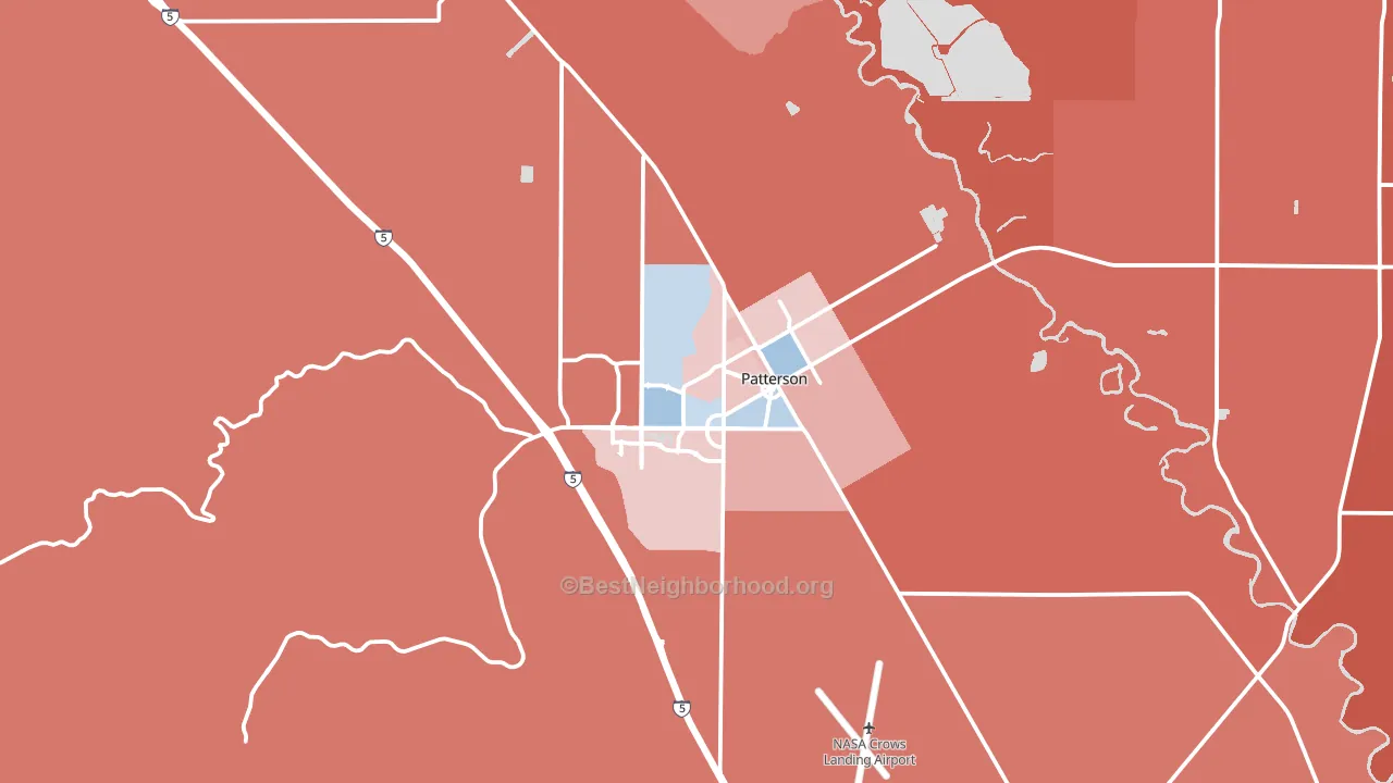 95363, CA block-group political-lean map