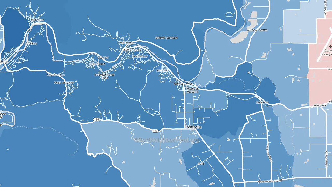 95436, CA block-group political-lean map