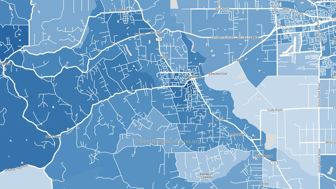 95472, CA block-group political-lean map