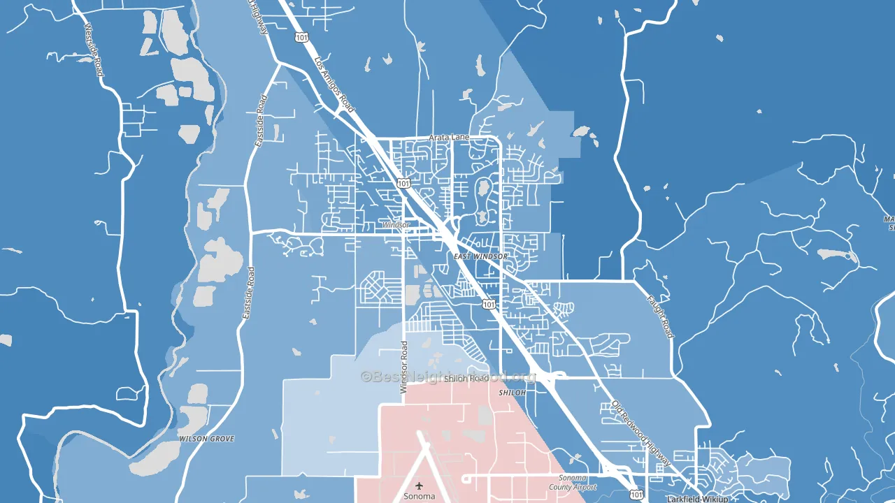 95492, CA block-group political-lean map