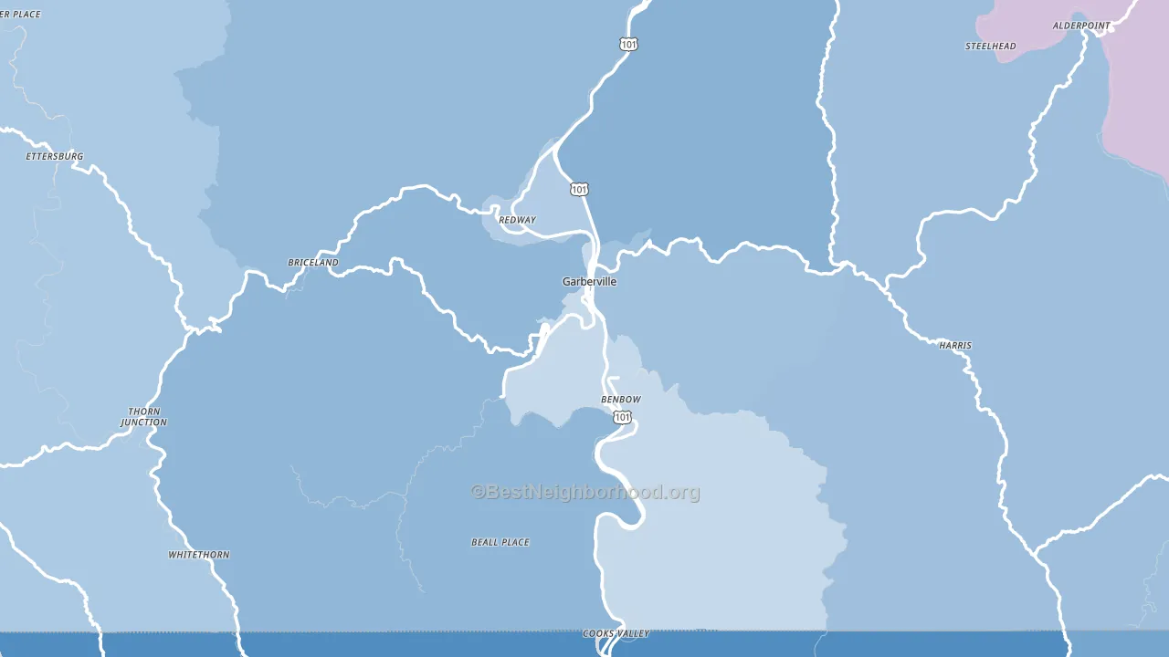 95542, CA block-group political-lean map