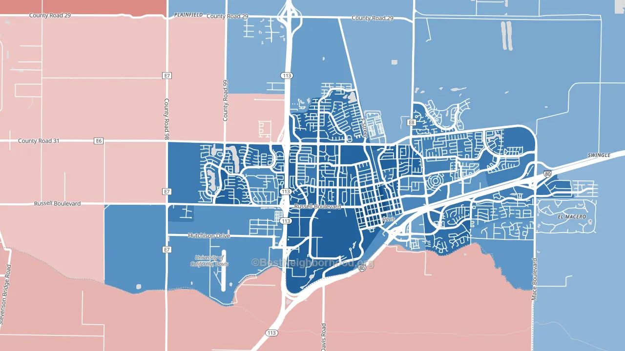 95616, CA block-group political-lean map