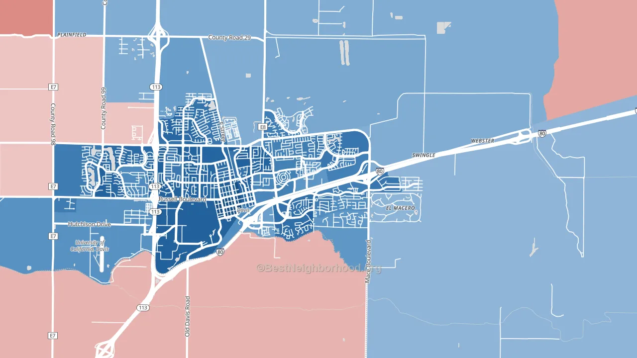 95618, CA block-group political-lean map