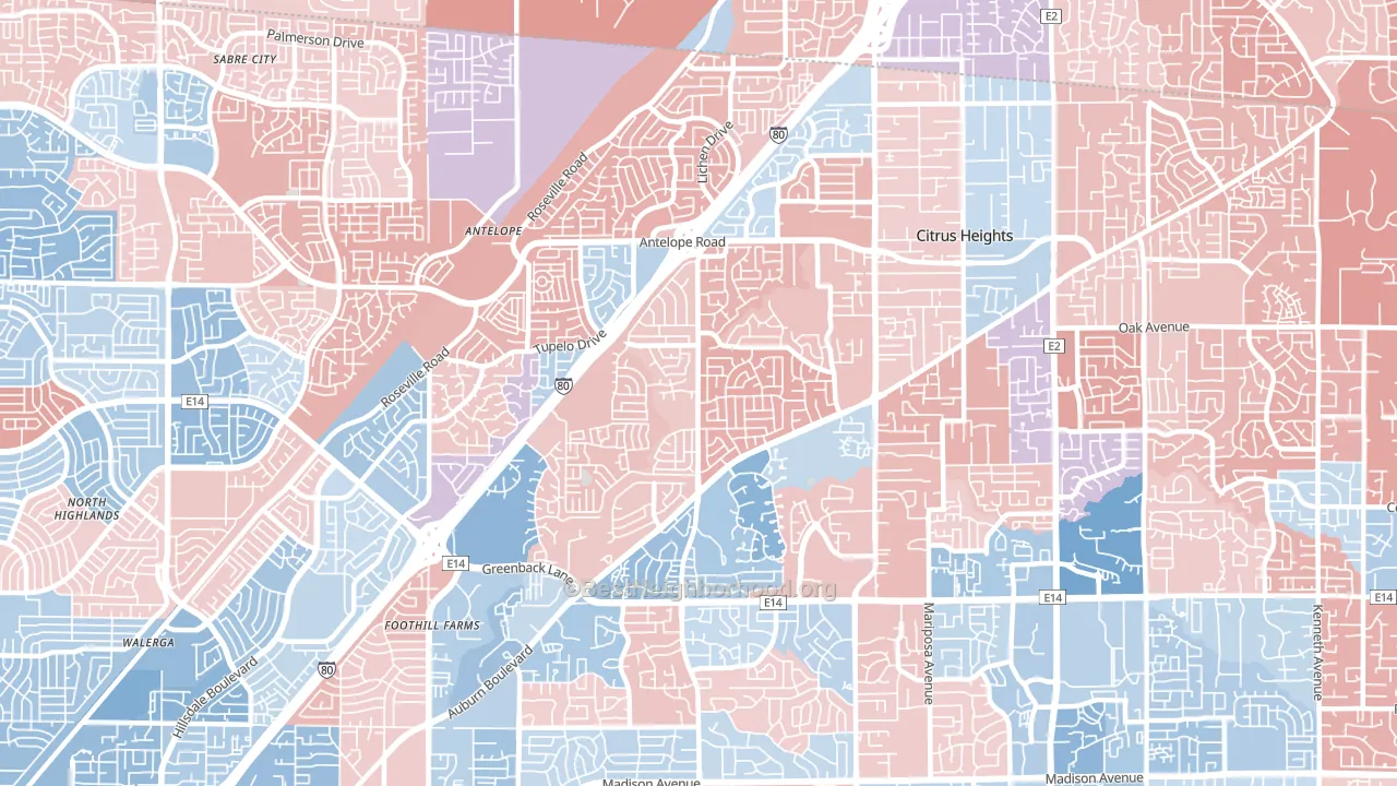 95621, CA block-group political-lean map
