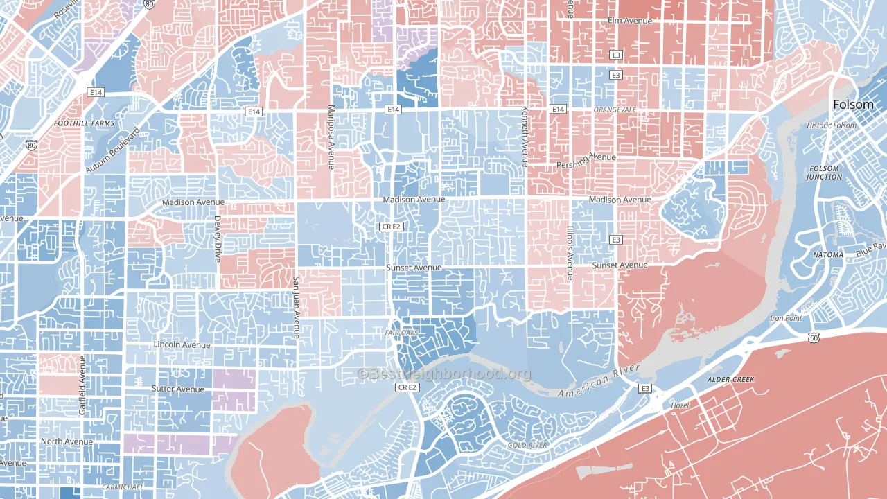 95628, CA block-group political-lean map