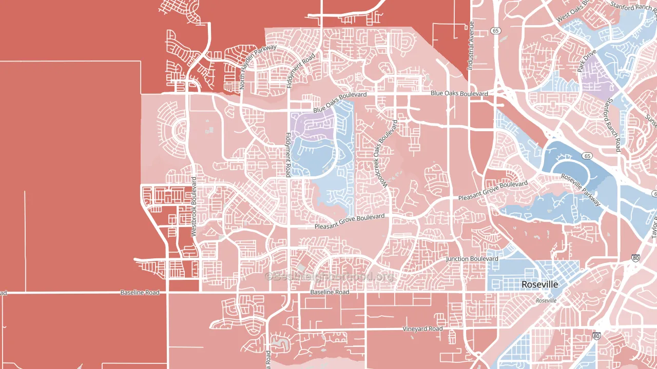 95747, CA block-group political-lean map