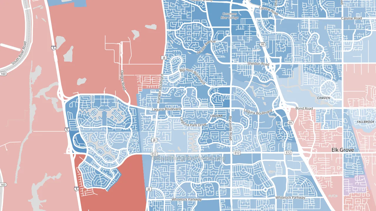95758, CA block-group political-lean map