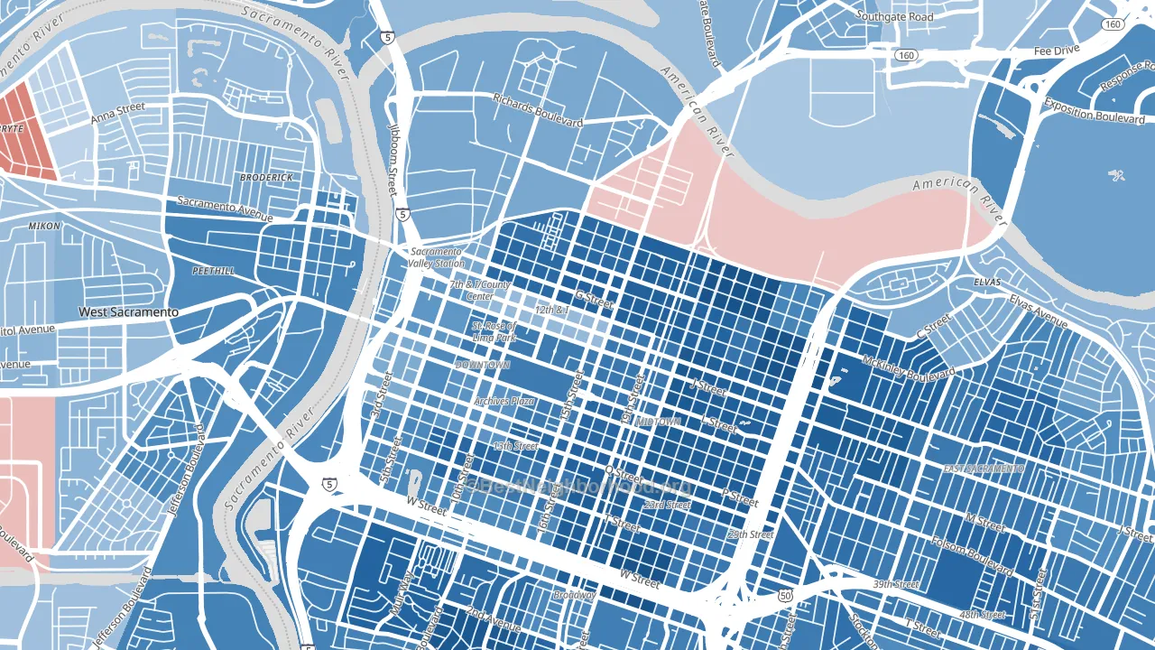 95811, CA block-group political-lean map