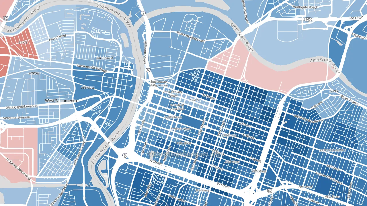 95814, CA block-group political-lean map