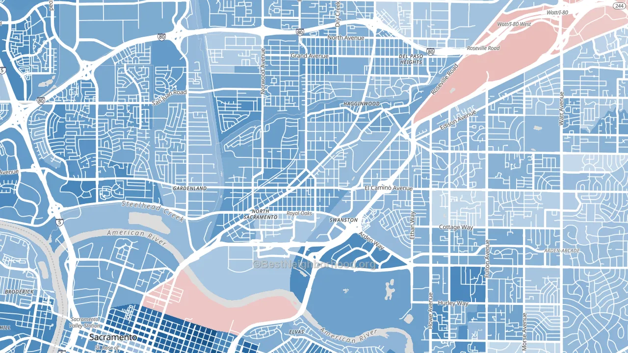 95815, CA block-group political-lean map