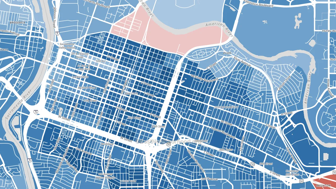 95816, CA block-group political-lean map