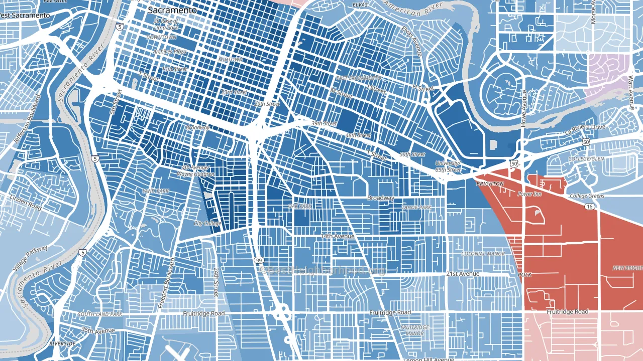 95817, CA block-group political-lean map
