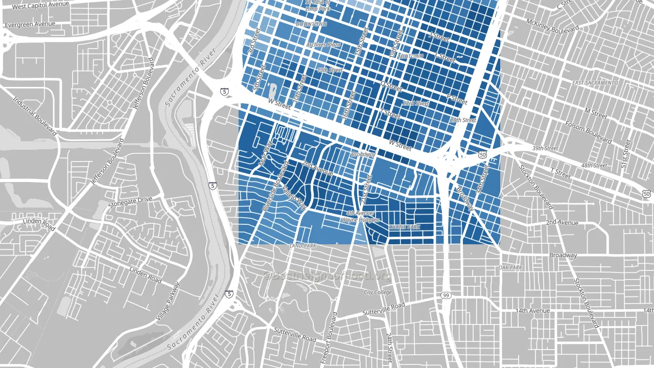 95818, CA block-group political-lean map