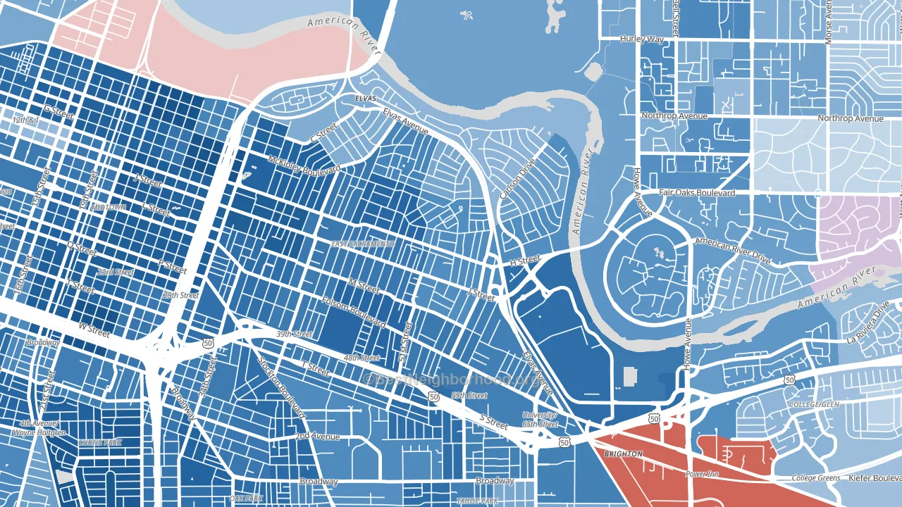 95819, CA block-group political-lean map