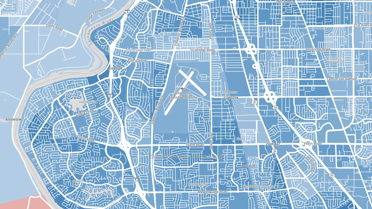 95822, CA block-group political-lean map