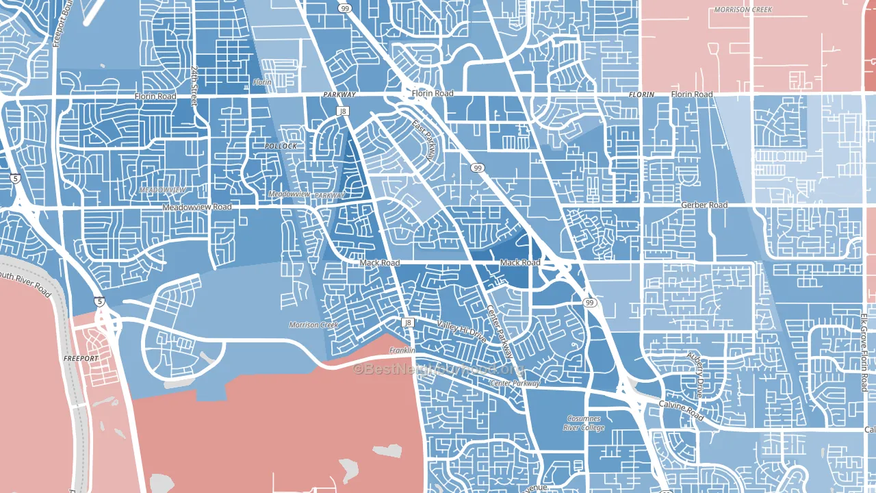 95823, CA block-group political-lean map