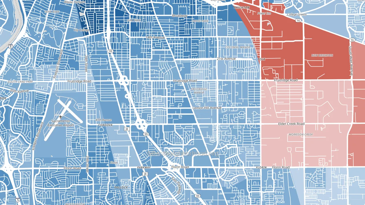 95824, CA block-group political-lean map