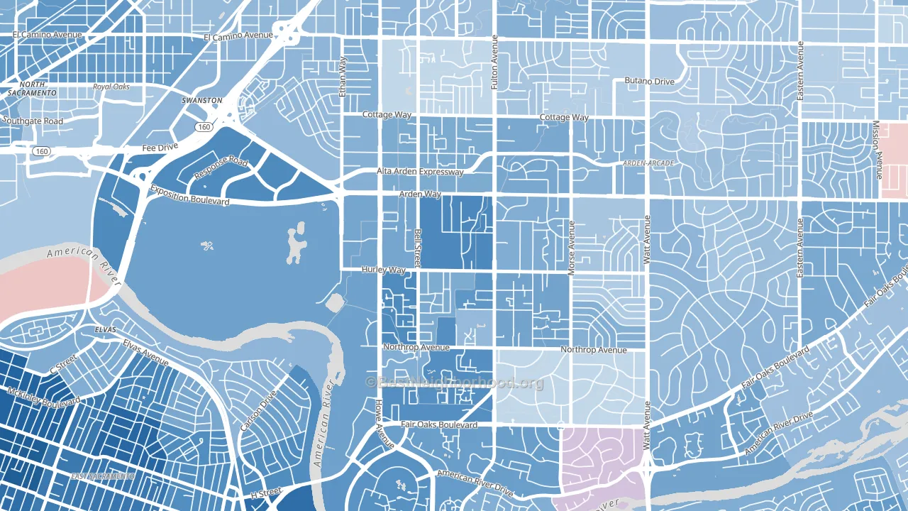 95825, CA block-group political-lean map