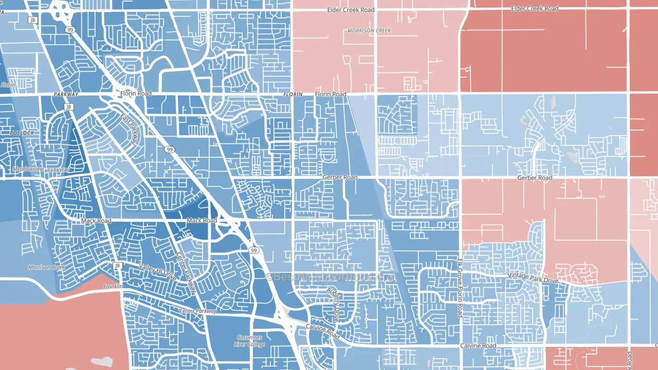 95828, CA block-group political-lean map