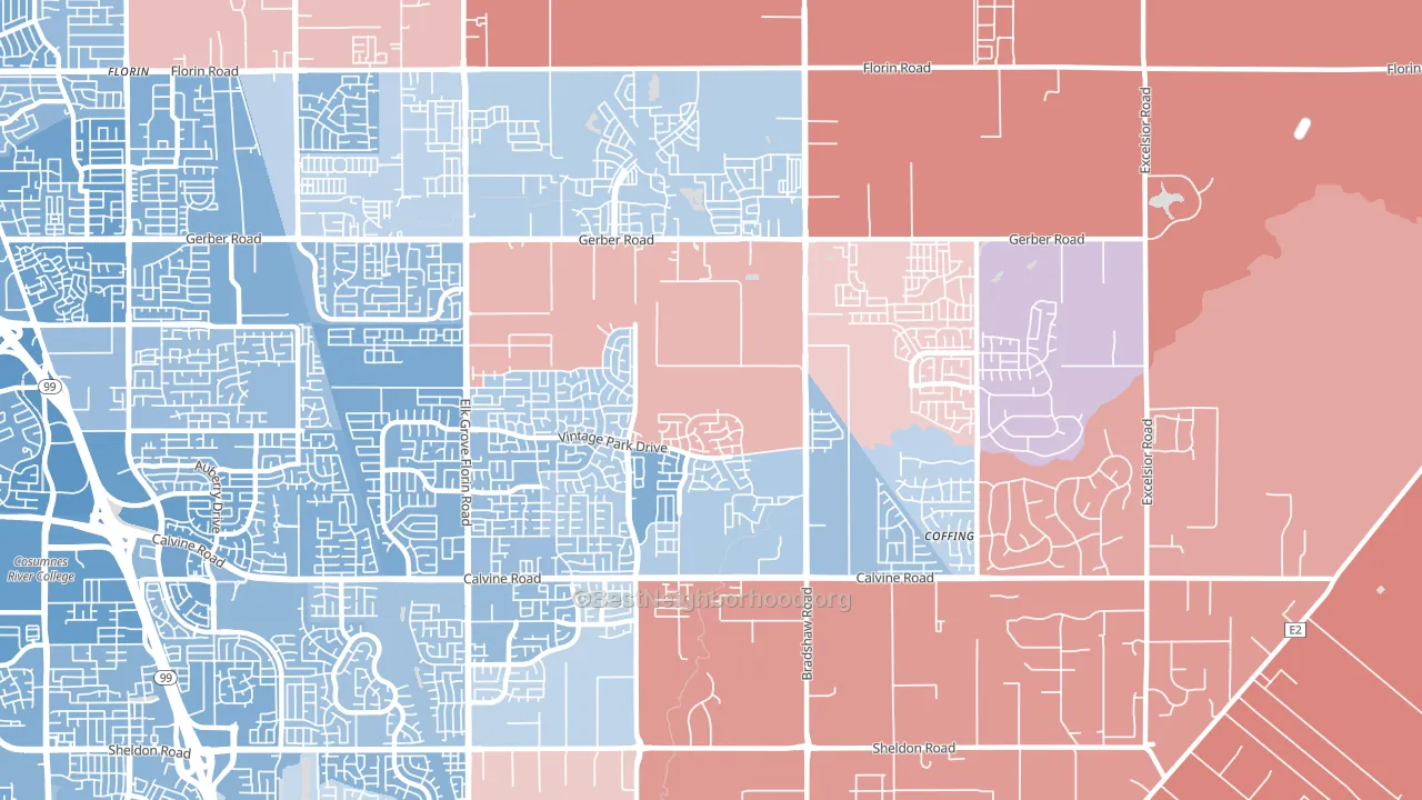 95829, CA block-group political-lean map