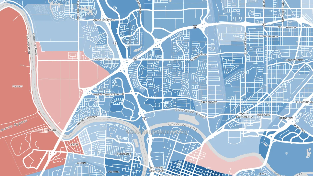 95833, CA block-group political-lean map