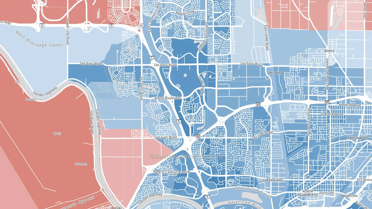 95834, CA block-group political-lean map