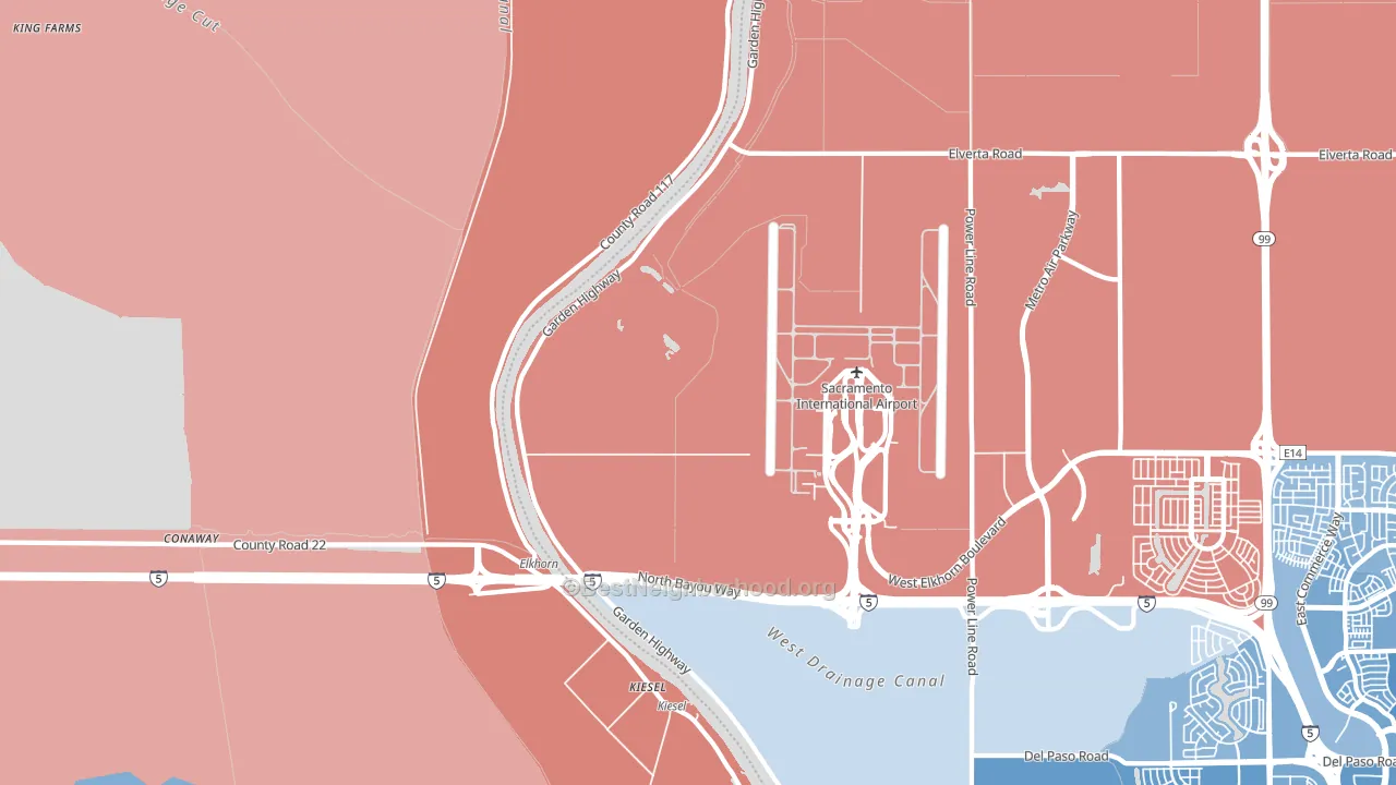 95837, CA block-group political-lean map