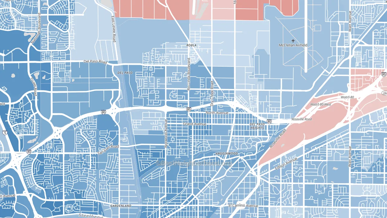 95838, CA block-group political-lean map