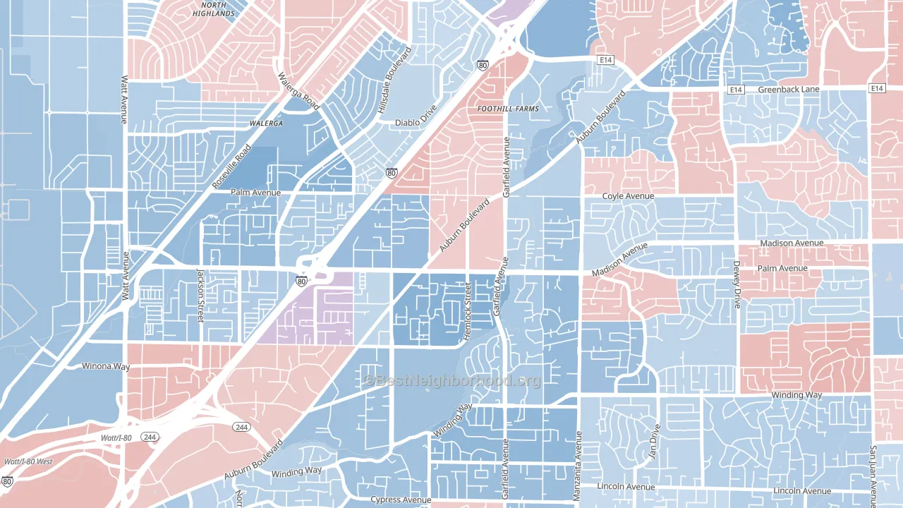 95841, CA block-group political-lean map