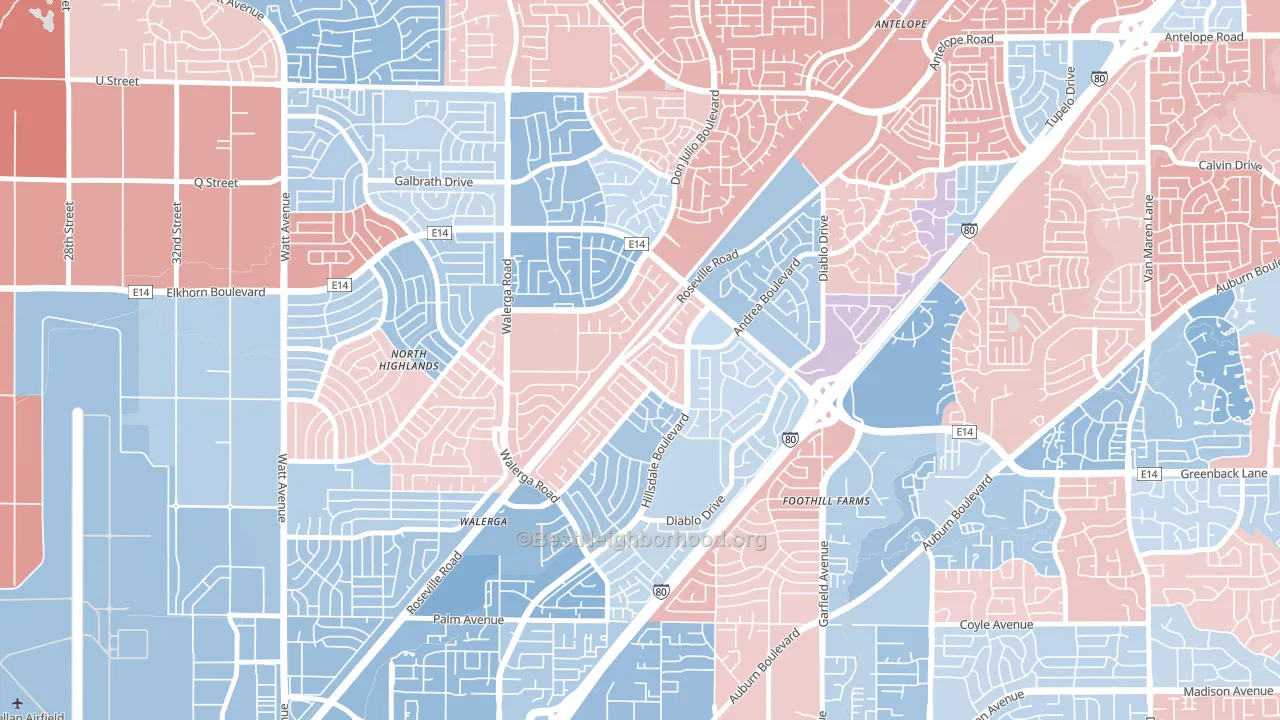 95842, CA block-group political-lean map