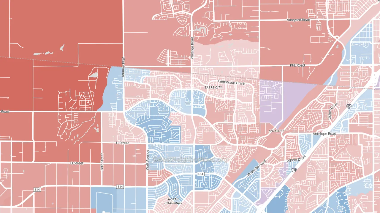 95843, CA block-group political-lean map