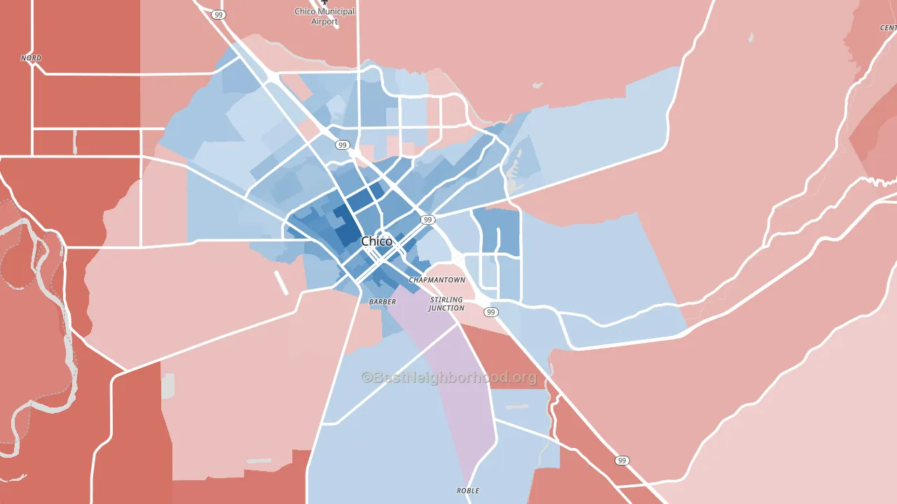 95928, CA block-group political-lean map