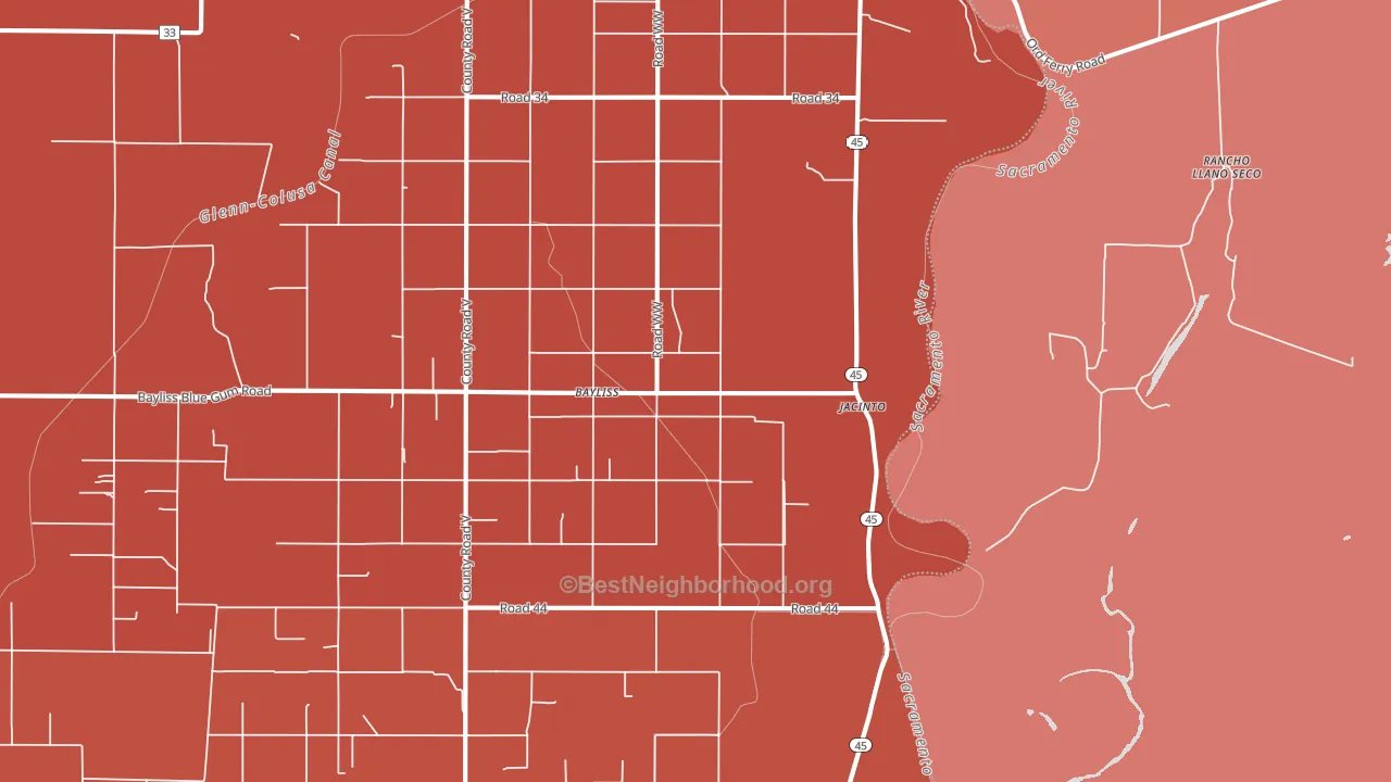 95943, CA block-group political-lean map