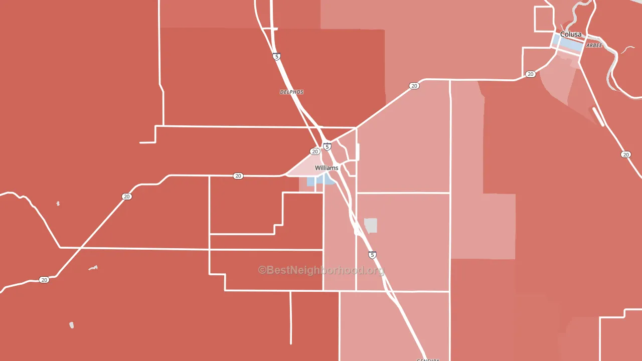 95987, CA block-group political-lean map