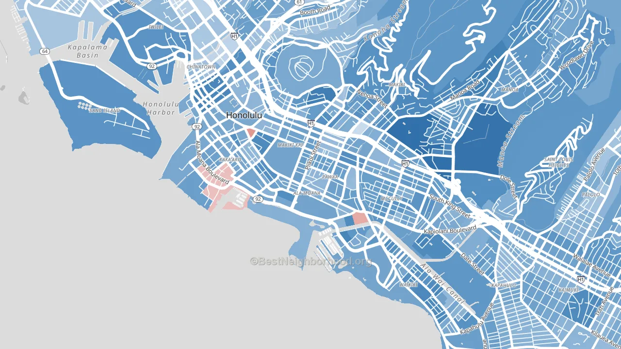 96814, HI block-group political-lean map