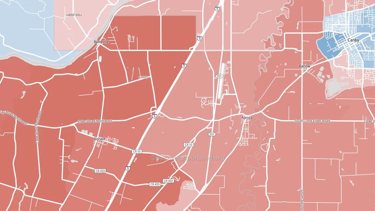 97002, OR block-group political-lean map