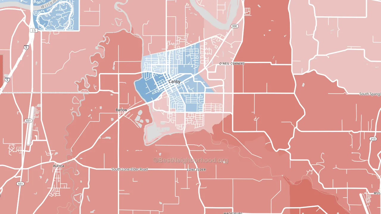 97013, OR block-group political-lean map