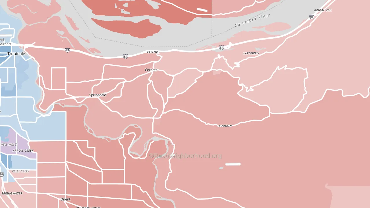 97019, OR block-group political-lean map