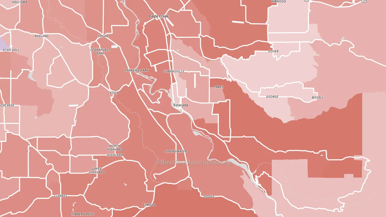 97023, OR block-group political-lean map