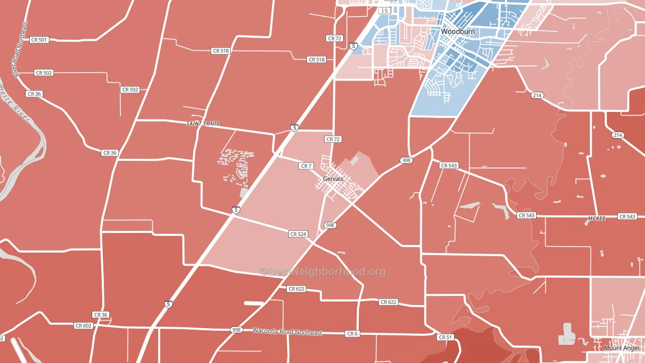 97026, OR block-group political-lean map