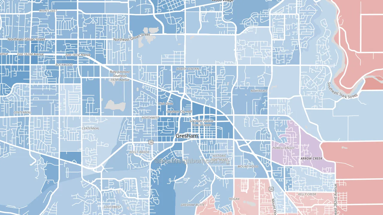 97030, OR block-group political-lean map