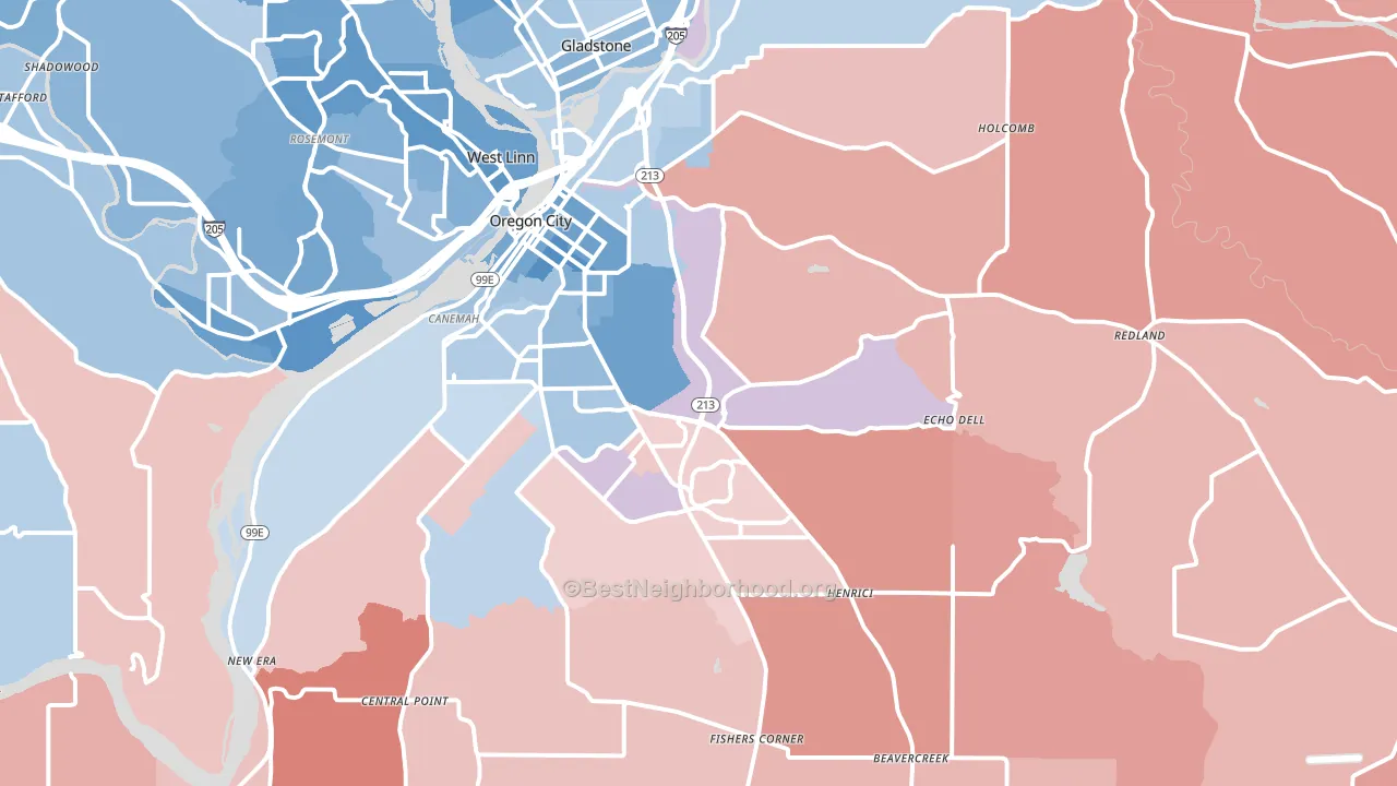 97045, OR block-group political-lean map