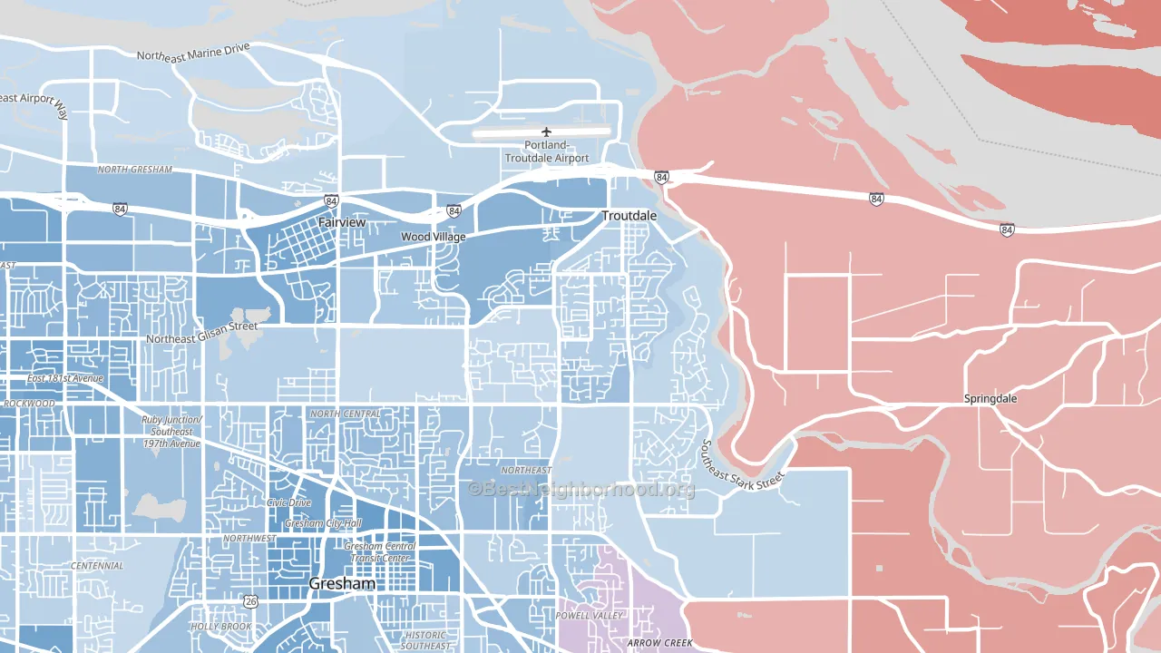 97060, OR block-group political-lean map