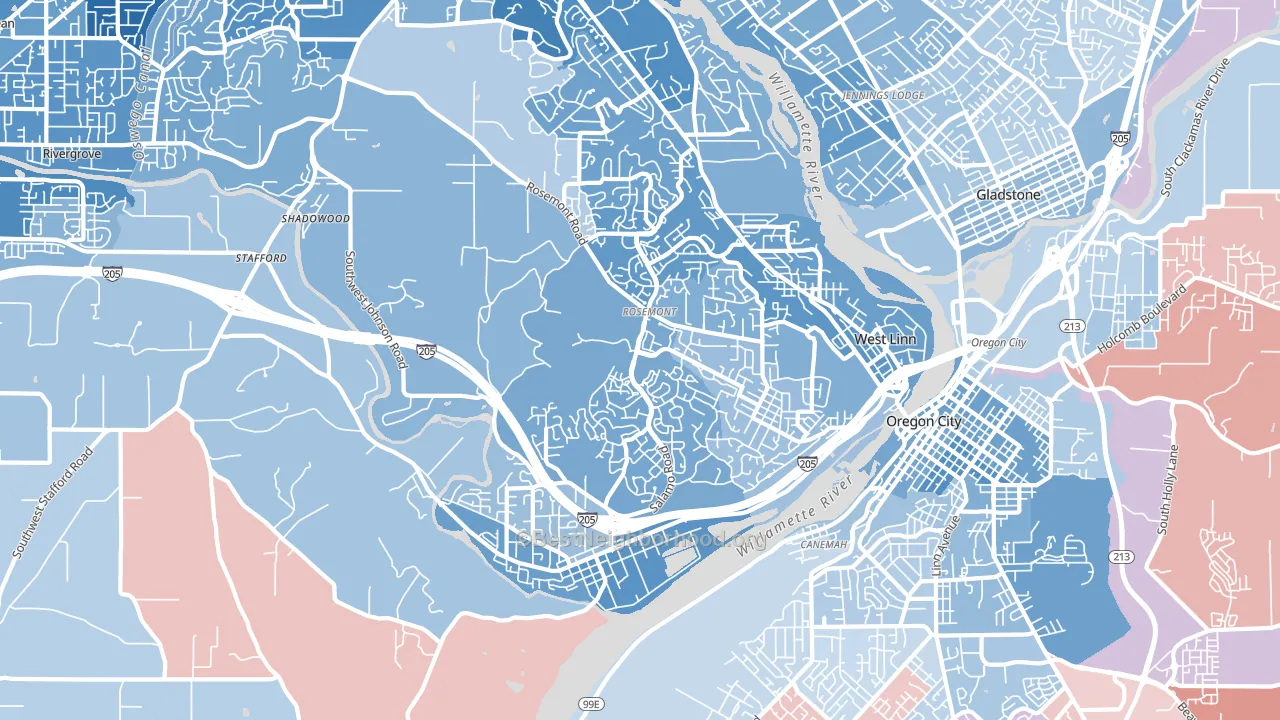 97068, OR block-group political-lean map