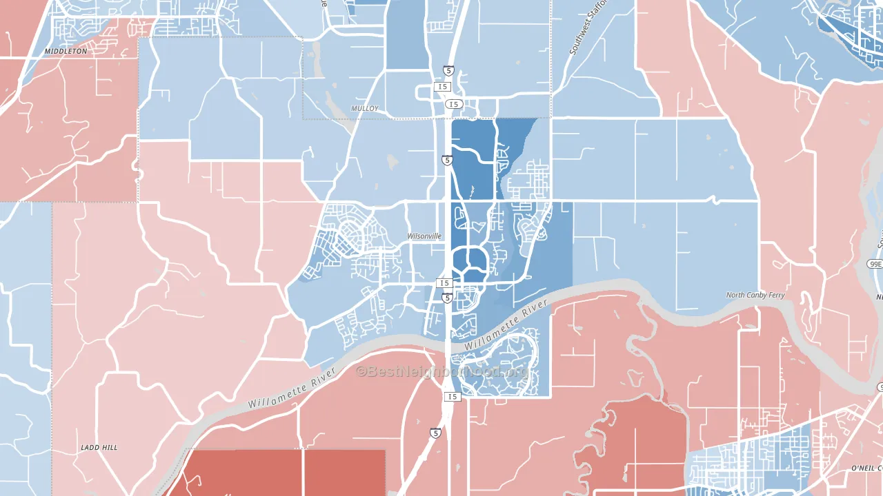 97070, OR block-group political-lean map
